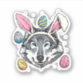 Easter Bunny Wolf Funny Easter Wolf Wild Forest Wo Sticker (Voorkant)