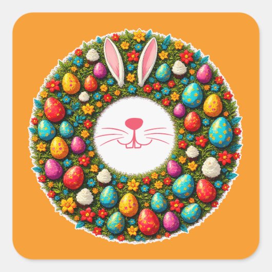 Easter Bunny Wreath – Cute Style Autocolante Vierkante Sticker (Voorkant)