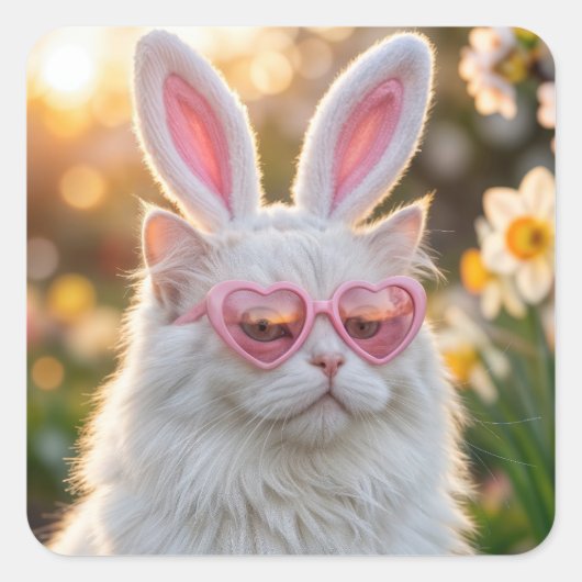 Easter Cat with Bunny Ears Vierkante Sticker (Voorkant)