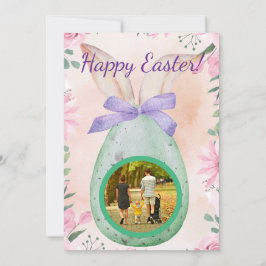 Easter celebration -green egg with photo kaart