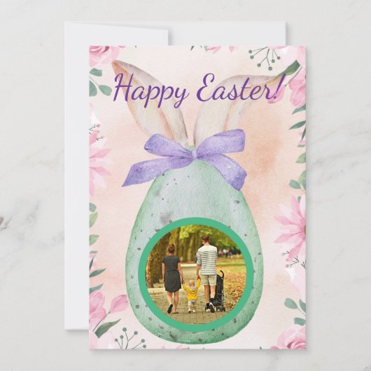 Easter celebration -green egg with photo kaart (Voorkant)