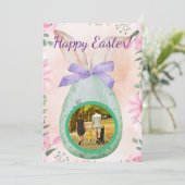 Easter celebration -green egg with photo kaart (Staand voorkant)