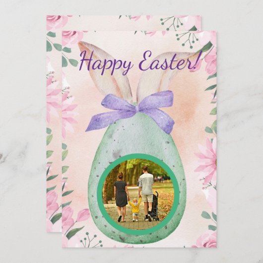 Easter celebration -green egg with photo kaart (Voorkant / Achterkant)