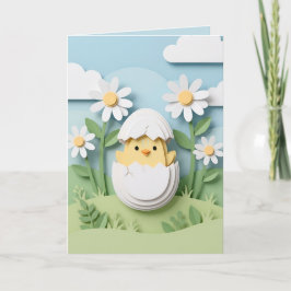 Easter Chick Papercraft Daisy Flowers Spring Feestdagen Kaart
