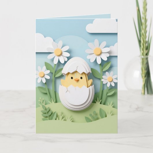 Easter Chick Papercraft Daisy Flowers Spring Feestdagen Kaart (Voorkant)