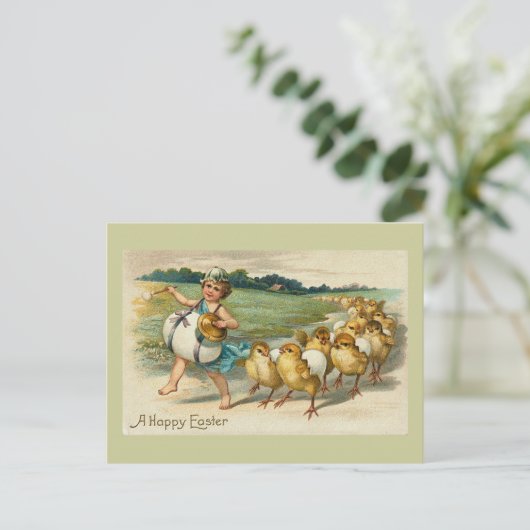 Easter Chick Parade Vintage Feestdagenkaart (Staand voorkant)