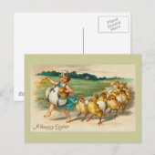 Easter Chick Parade Vintage Feestdagenkaart (Voorkant / Achterkant)