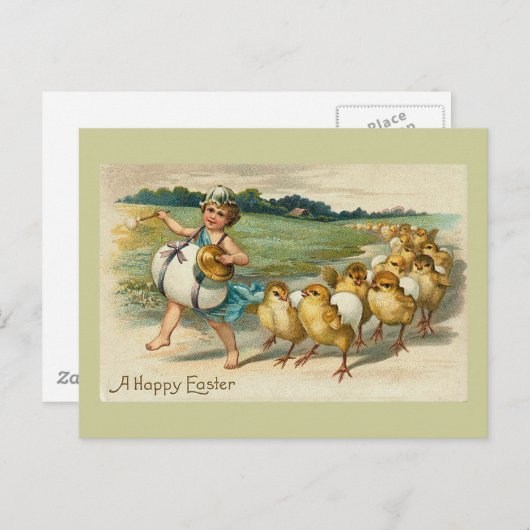 Easter Chick Parade Vintage Feestdagenkaart (Voorkant / Achterkant)