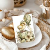 Easter Chick Spring Floral Watercolor Sage Green Feestdagenkaart