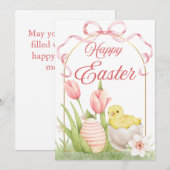 Easter Chick & Tulips Flat Holiday Card Feestdagenkaart (Voorkant / Achterkant)