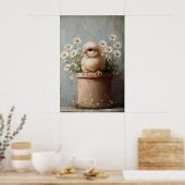 Easter Chicken Flower Pot Print, Rustic Poster (Keuken)