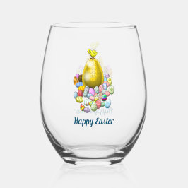 Easter Chicken with Colorful Eggs Wijnglas Zonder Voet