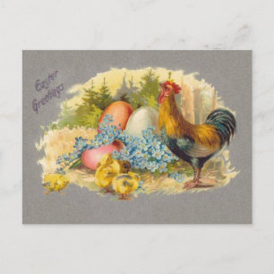 Easter - Chicks, Eggs & Rooster - Antique Postcard Feestdagenkaart