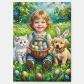 ~ EASTER Child Puppy Kitten Eggs ~  Magnet (Voorkant)