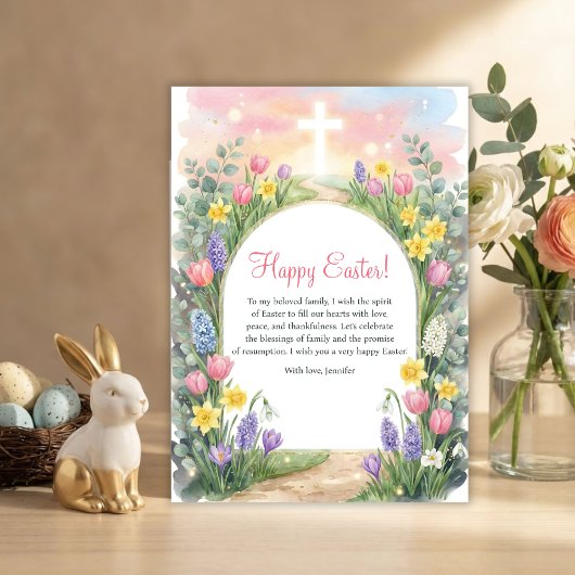 Easter Christian Blessings Cross Spring Flowers Feestdagenkaart