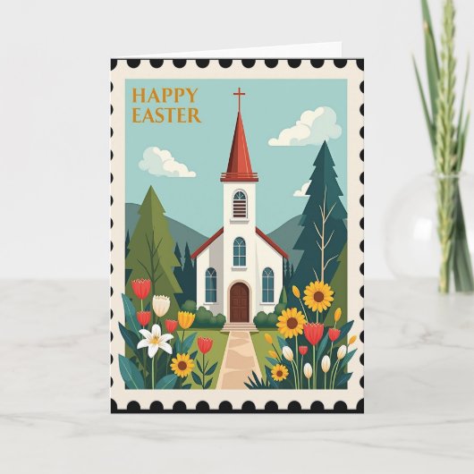 Easter Church Scene Greeting Card Kaart (Voorkant)