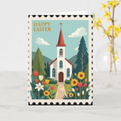 Easter Church Scene Greeting Card Kaart (Gele Bloem)