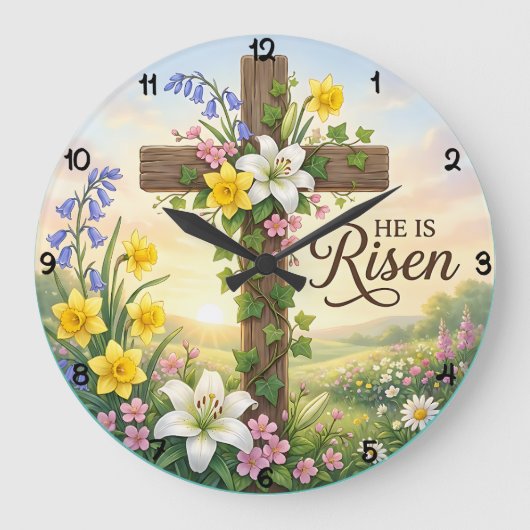 Easter Cross He Is Risen Grote Klok (Voorkant)