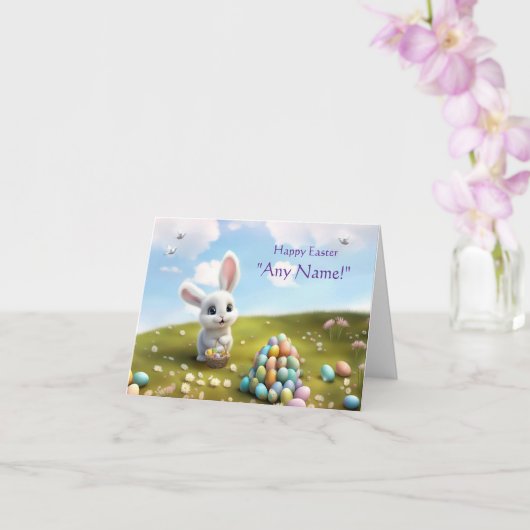 Easter Custom Name Cute Easter Bunny  Kaart (Orchidee)