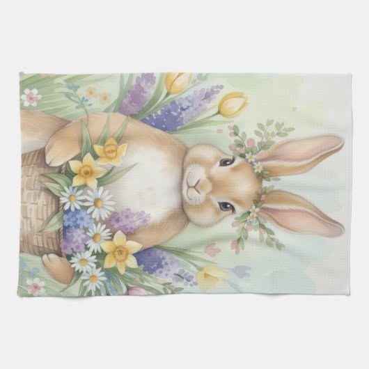 Easter cute bunny floral kitchen towel theedoek (Horizontaal)