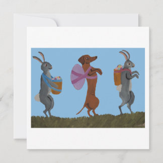  Easter Dachshund and bunnies marching Feestdagenkaart