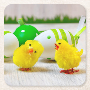 Easter Decoration - Easter egg and chicks Kartonnen Onderzetters