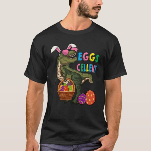 Easter Dinosaur Bunny rex Boys Girls Kids Eggs Cel T-shirt (Voorkant)