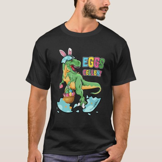 Easter Dinosaur Bunny rex Boys Girls Kids Eggs Cel T-shirt (Voorkant)