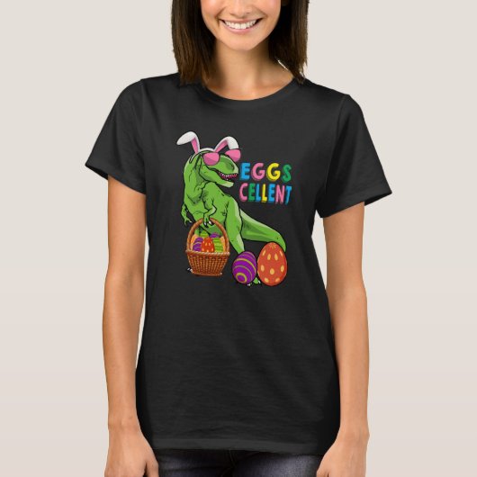 Easter Dinosaur Bunny rex Boys Girls Kids Eggs Cel T-shirt (Voorkant)