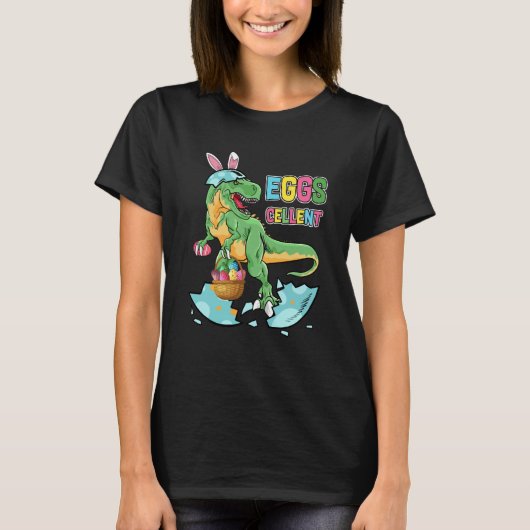 Easter Dinosaur Bunny rex Boys Girls Kids Eggs Cel T-shirt (Voorkant)
