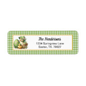 Easter Ducks Easter Egg & Flowers on Green Gingham Etiket (Voorkant)