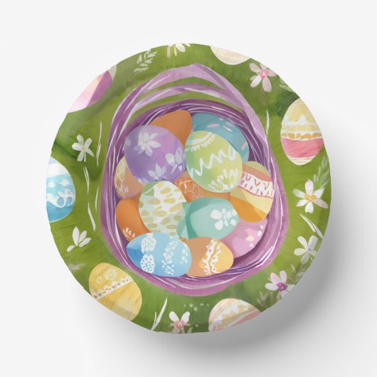 Easter Egg Basket | Spring Pastel Watercolor Papieren Kommen (Voorkant)