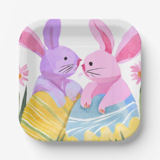 Easter Egg Bunnies | Pastel Watercolor Papieren Bordje (Voorkant)
