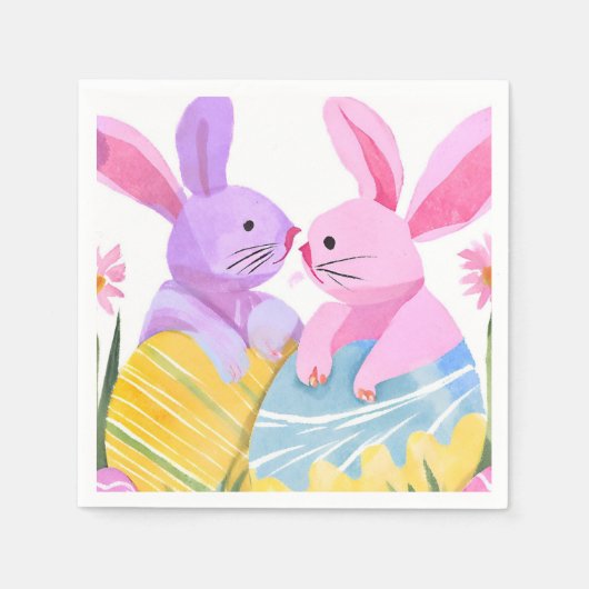 Easter Egg Bunnies | Pastel Watercolor Servet (Voorkant)