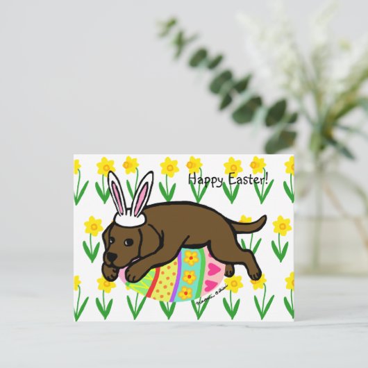 Easter Egg Chocolate Labrador Cartoon Feestdagenkaart (Staand voorkant)