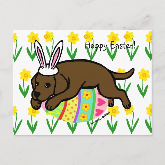 Easter Egg Chocolate Labrador Cartoon Feestdagenkaart (Voorkant)