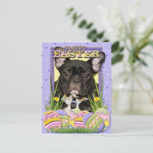 Easter Egg Cookies - French Bulldog Feestdagenkaart (Staand voorkant)