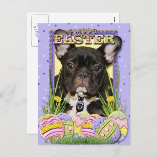 Easter Egg Cookies - French Bulldog Feestdagenkaart (Voorkant / Achterkant)