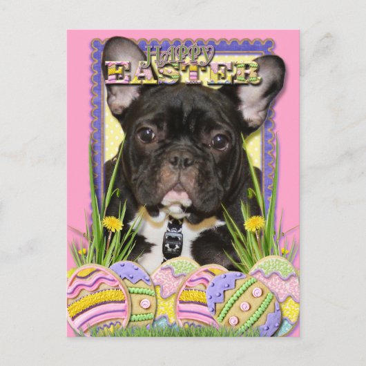 Easter Egg Cookies - French Bulldog Feestdagenkaart (Voorkant)