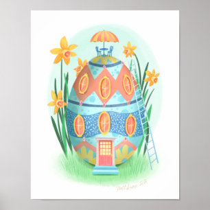 Easter Egg Cottage Art Print