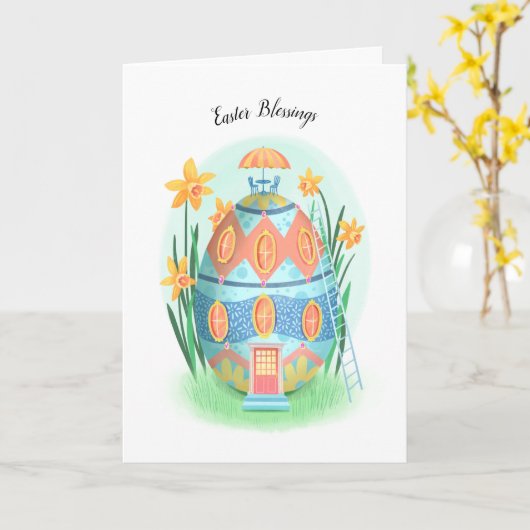 Easter Egg Cottage Easter Blessing Kaart (Gele Bloem)