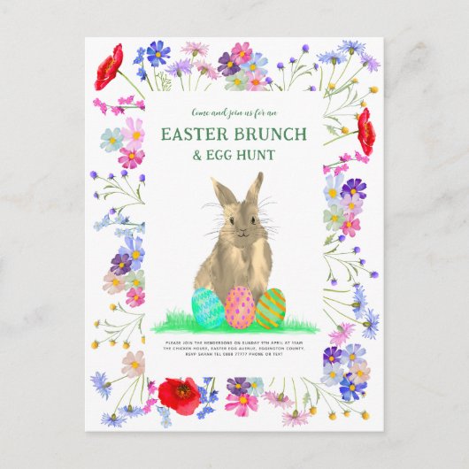 Easter Egg Hunt en Brunch Bunny Boho Floral Uitnodiging Briefkaart (Voorkant)