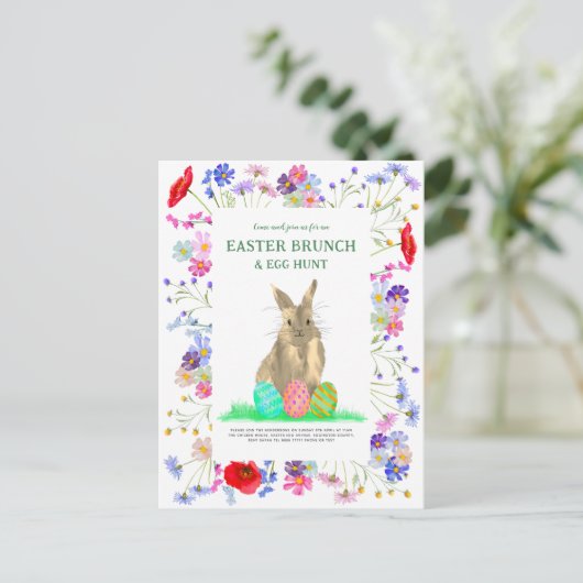 Easter Egg Hunt en Brunch Bunny Boho Floral Uitnodiging Briefkaart (Staand voorkant)
