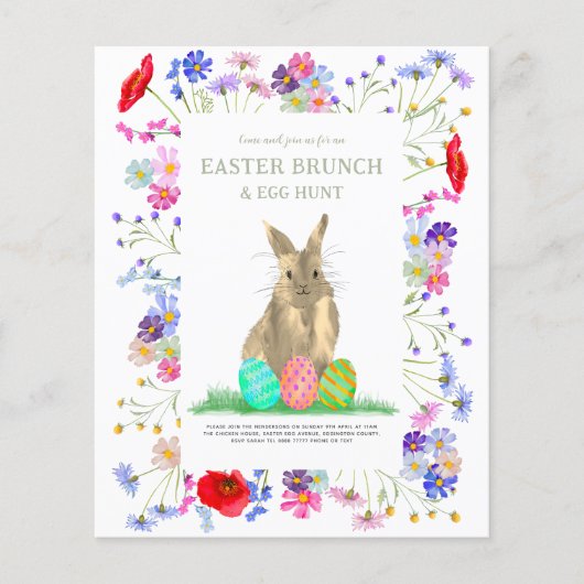 Easter Egg Hunt en Brunch Bunny Floral Budget Flyer (Voorkant)