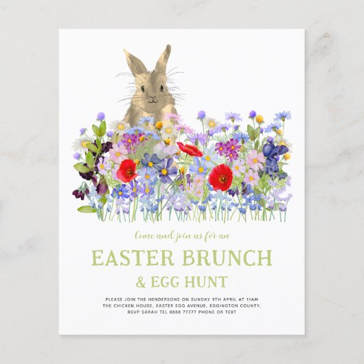 Easter Egg Hunt en Brunch Bunny Floral Budget Flyer (Voorkant)