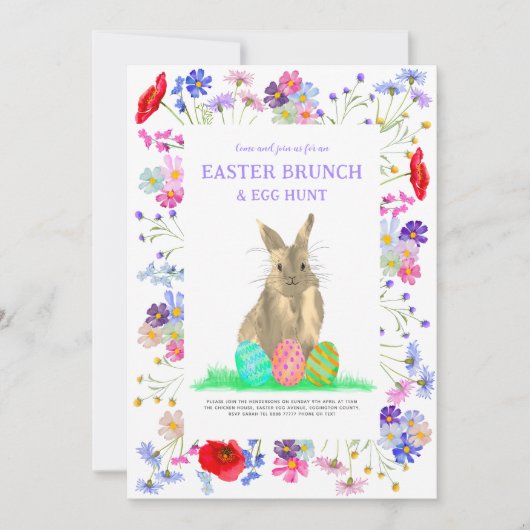 Easter Egg Hunt en Brunch Bunny Floral Kaart (Voorkant)