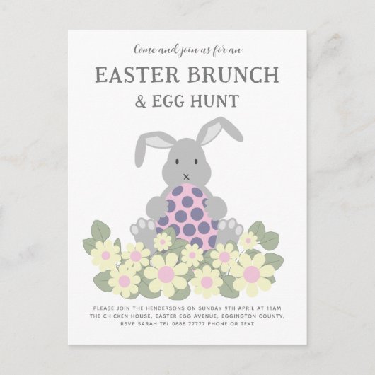 Easter Egg Hunt en Brunch Bunny Floral Uitnodiging Briefkaart (Voorkant)