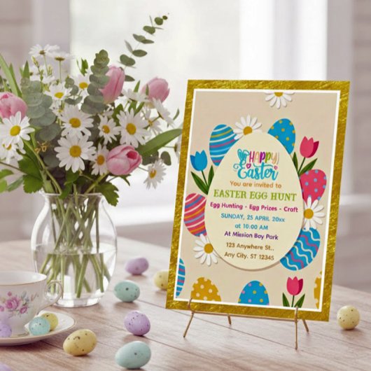 Easter Egg Hunt | Gold Frame Floral Holiday Kaart
