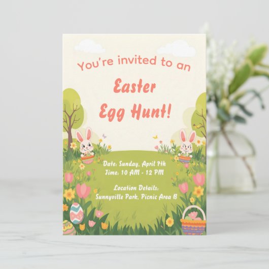 Easter Egg Hunt Invitation – Cute Spring invite Kaart (Staand voorkant)