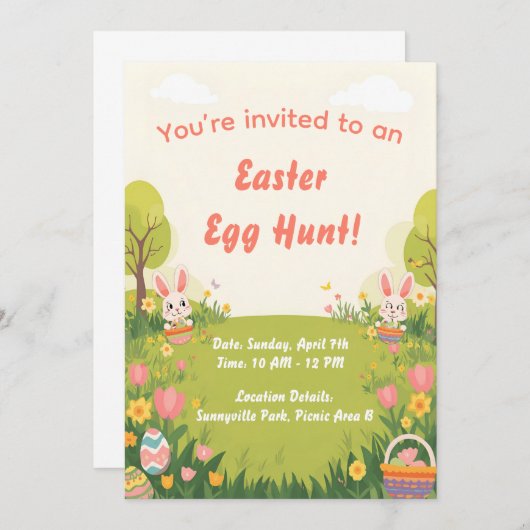 Easter Egg Hunt Invitation – Cute Spring invite Kaart (Voorkant / Achterkant)